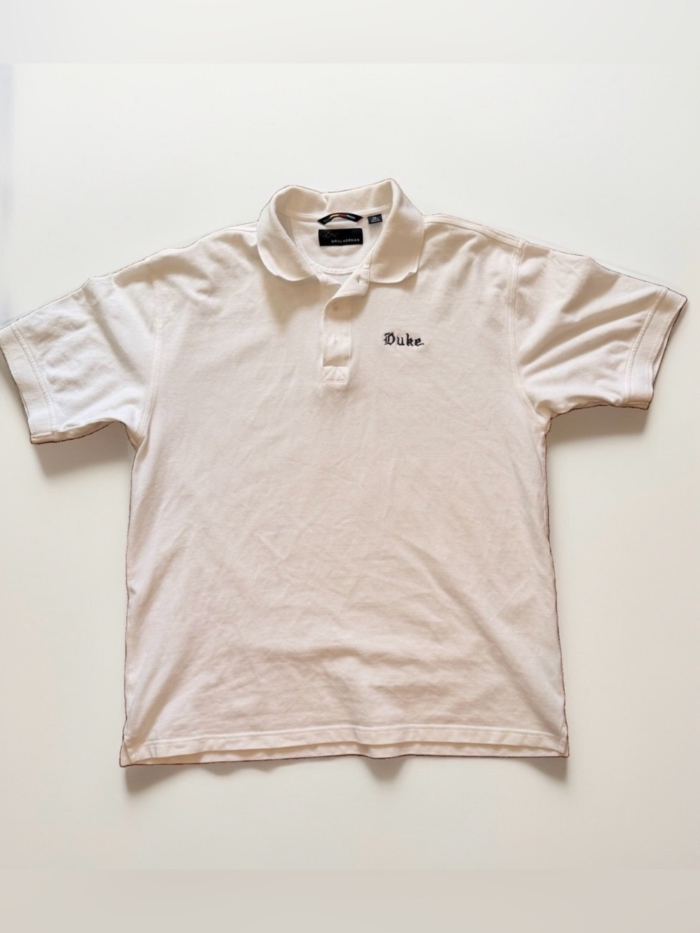 Duke Collegiate gothic lettering Embroidered White Polo Shirt
